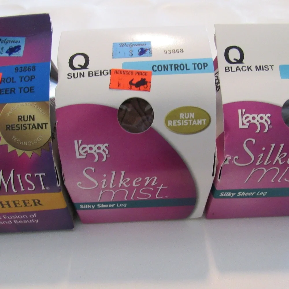 Leggs Silken Mist Pantyhose Control Top Queen Size Sun Beige Black Mist Lot of 3